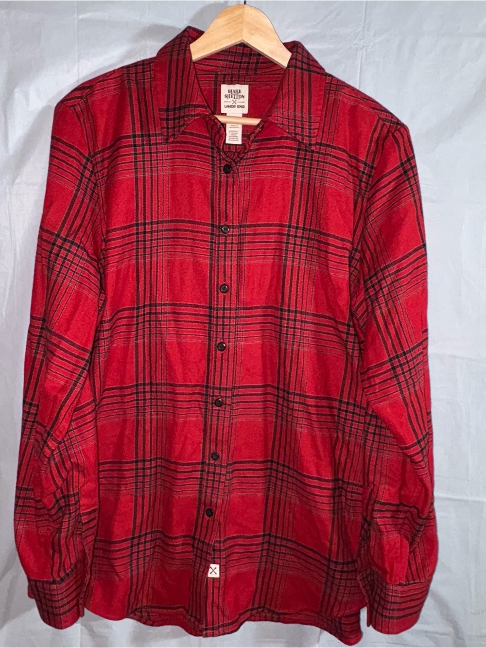 Blake Shelton X Lands End Flannel Shirt Red Black Plaid Youth Large 14/16 Cabin